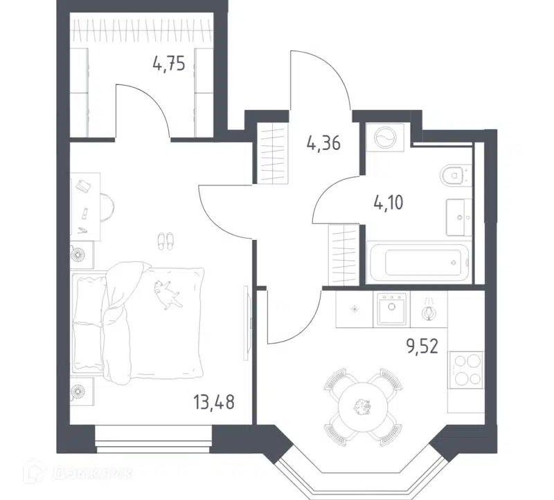 1-комнатная квартира 36.21 м² Квартал Домашний