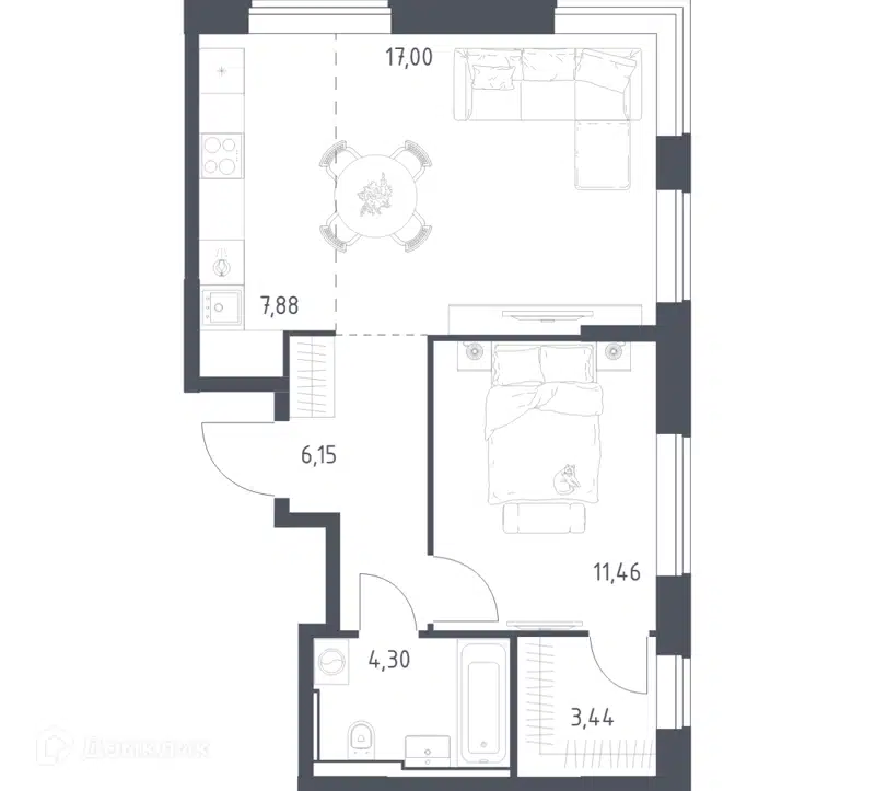 1-комнатная квартира 50.23 м² Квартал Домашний