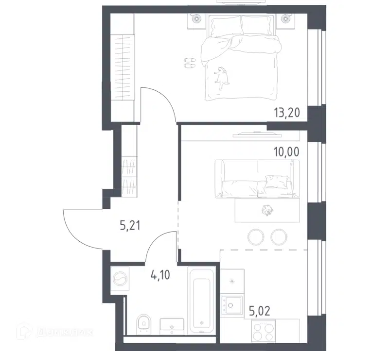1-комнатная квартира 37.53 м² Квартал Домашний