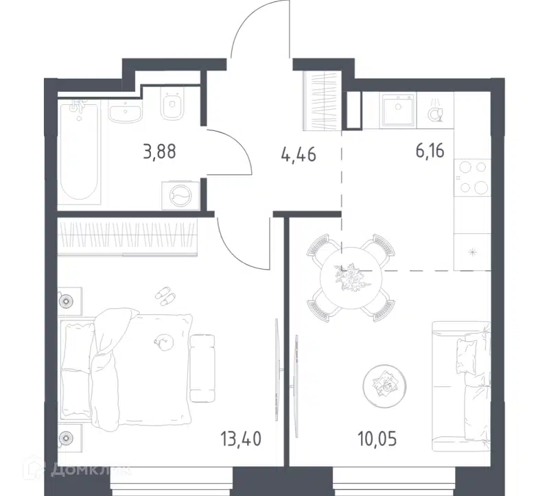 1-комнатная квартира 37.95 м² Квартал Домашний