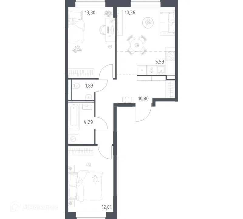 2-комнатная квартира 58.12 м² Квартал Домашний
