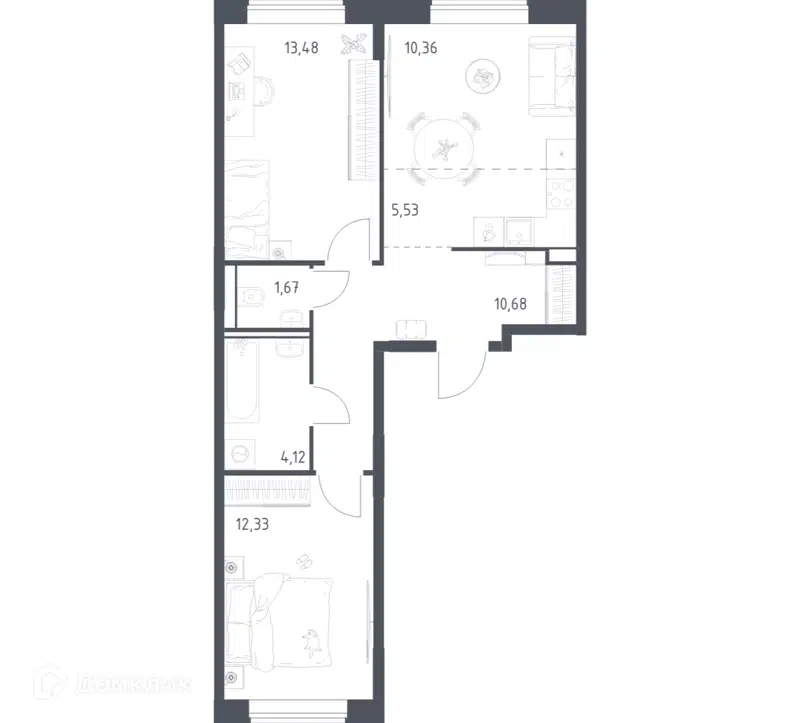 2-комнатная квартира 58.17 м² Квартал Домашний