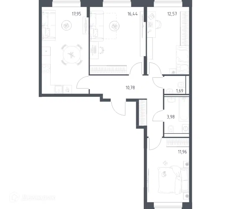 3-комнатная квартира 75.37 м² Квартал Домашний