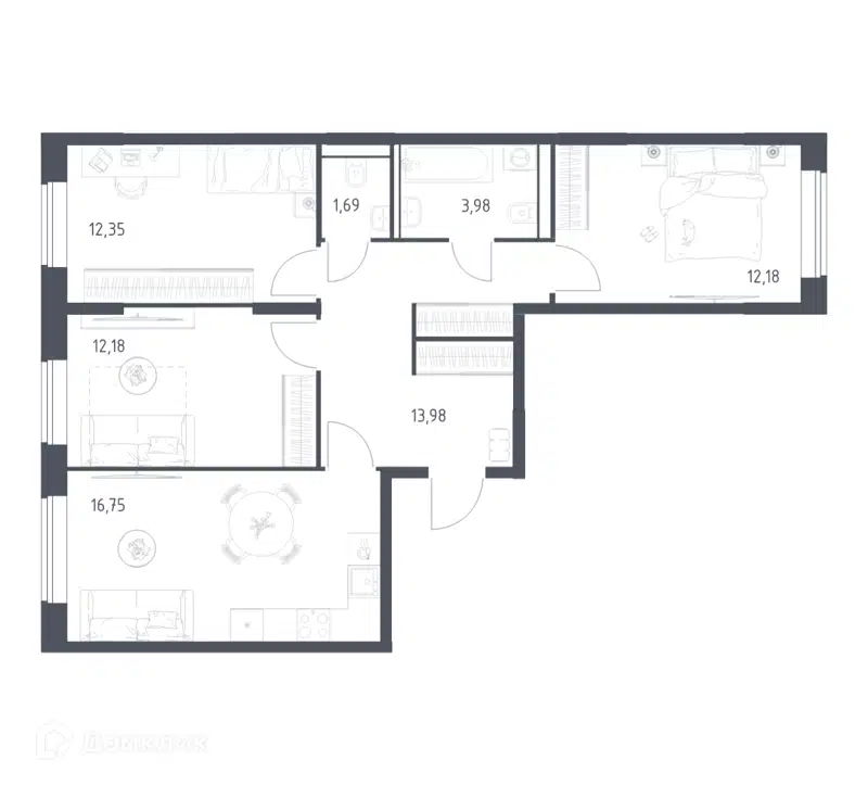 3-комнатная квартира 73.11 м² Квартал Домашний