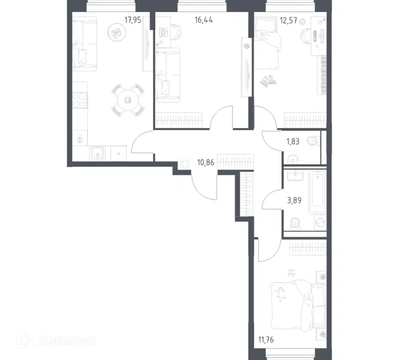 3-комнатная квартира 75.3 м² Квартал Домашний