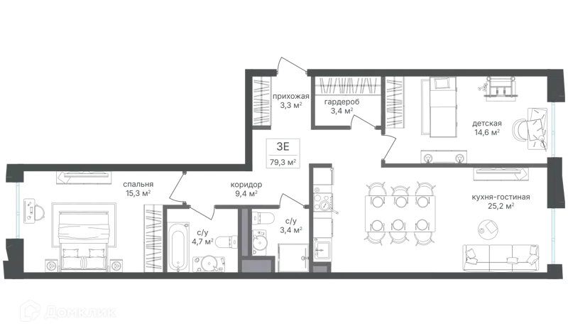 2-комнатная квартира 79.2 м² Семеновский парк 2