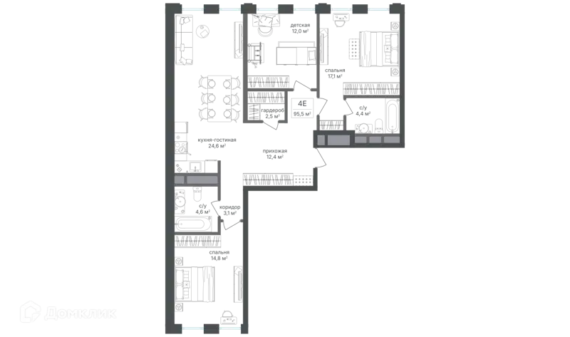 3-комнатная квартира 95.3 м² Семеновский парк 2