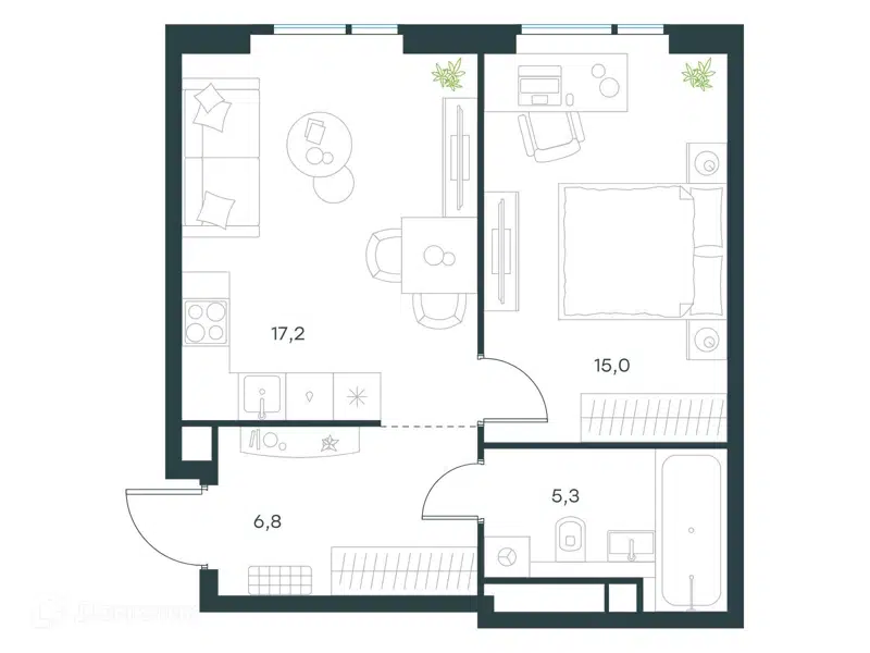 1-комнатная квартира 44.3 м² Левел Войковская