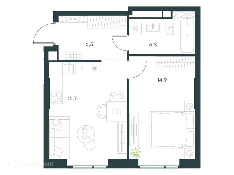 1-комнатная квартира 43.4 м² Левел Войковская