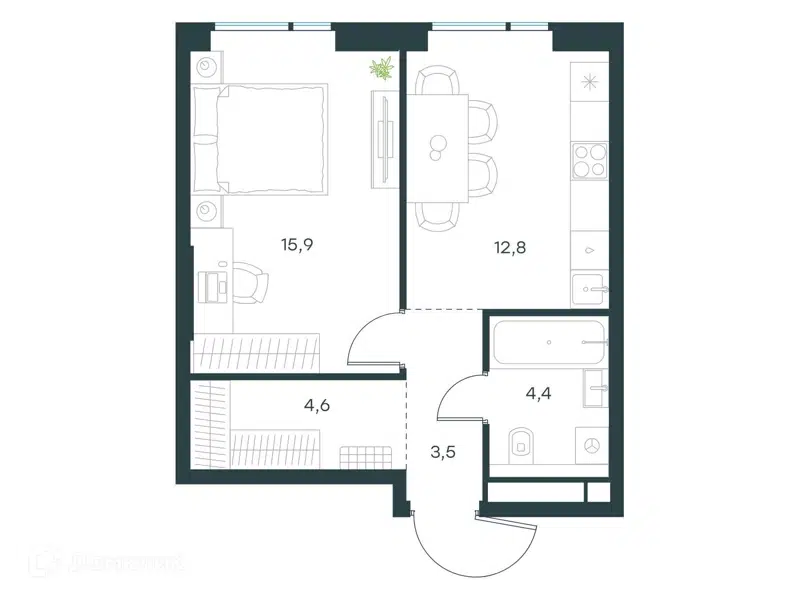 1-комнатная квартира 41.2 м² Левел Войковская