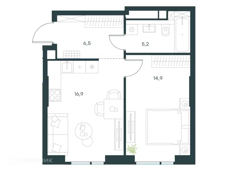 1-комнатная квартира 43.5 м² Левел Войковская