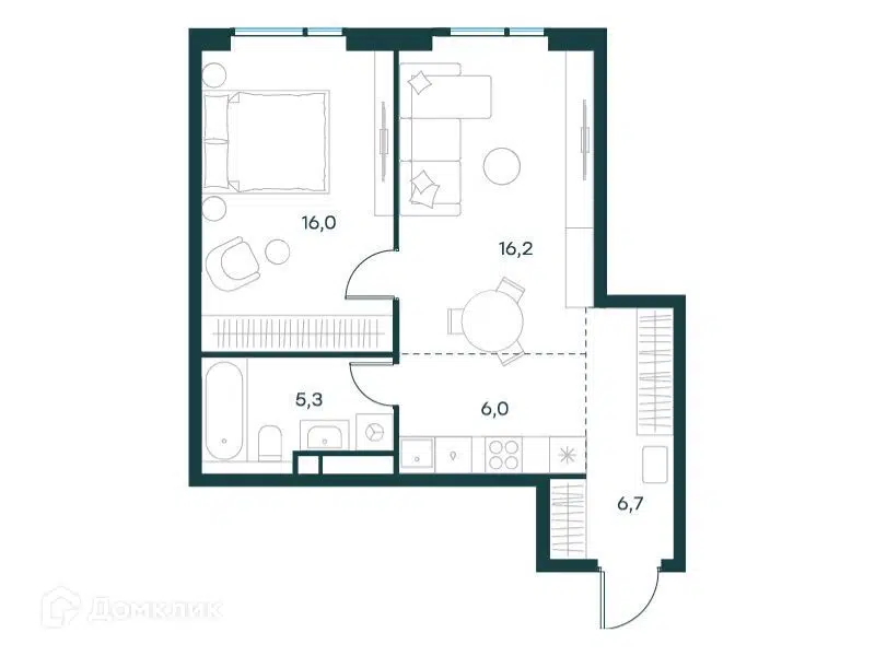 1-комнатная квартира 50.1 м² Левел Войковская