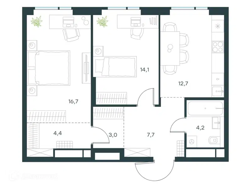 2-комнатная квартира 62.8 м² Левел Войковская