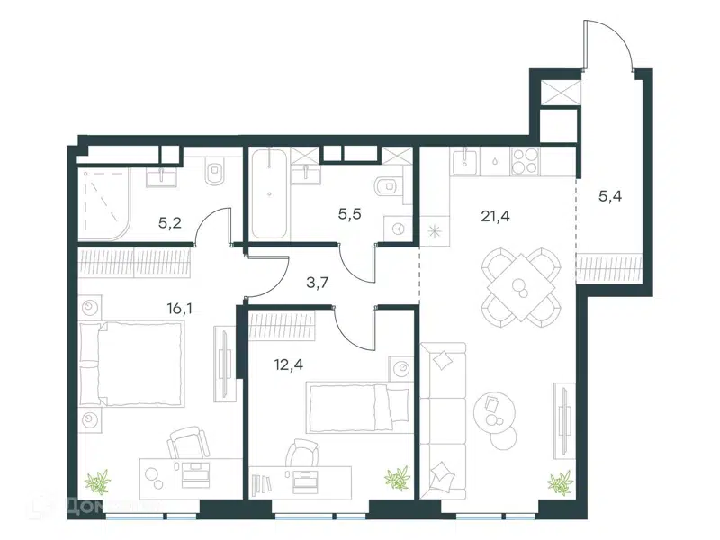 2-комнатная квартира 69.7 м² Левел Войковская