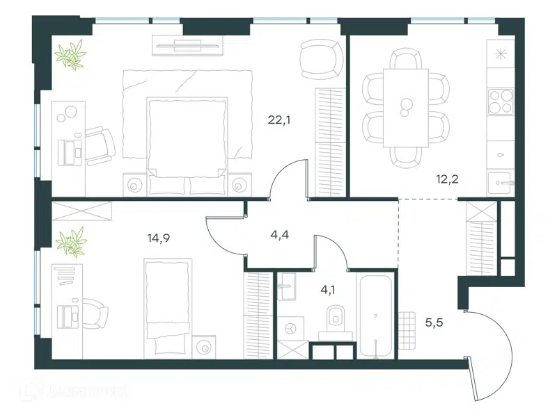 2-комнатная квартира 63.2 м² Левел Войковская