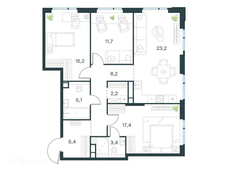 3-комнатная квартира 91.8 м² Левел Войковская
