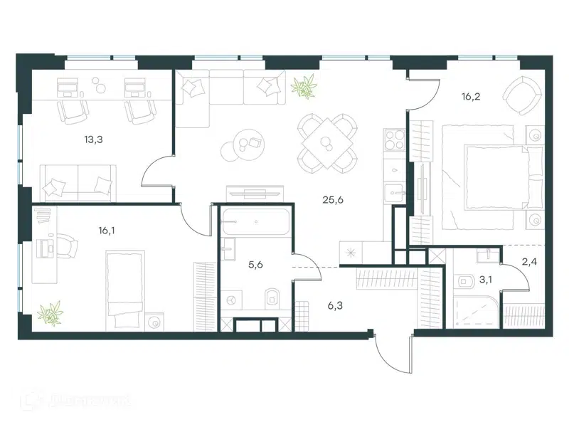 3-комнатная квартира 88.6 м² Левел Войковская