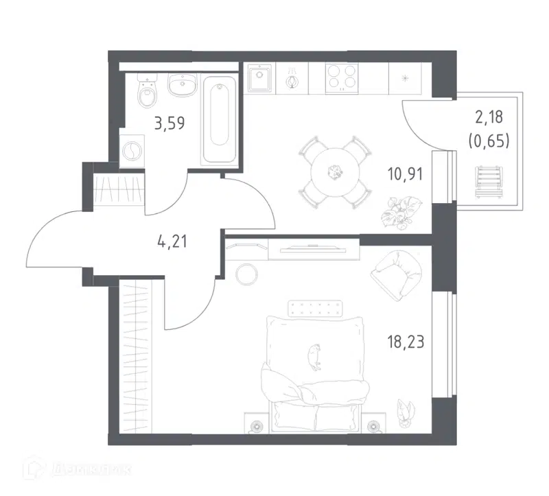 1-комнатная квартира 37.59 м² Большое Юрлово