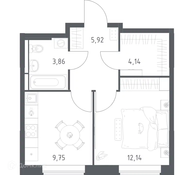 1-комнатная квартира 35.81 м² Большое Юрлово