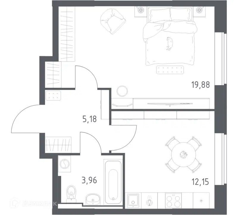 1-комнатная квартира 41.17 м² Большое Юрлово