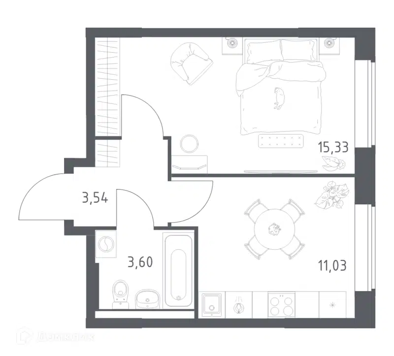 1-комнатная квартира 33.5 м² Большое Юрлово