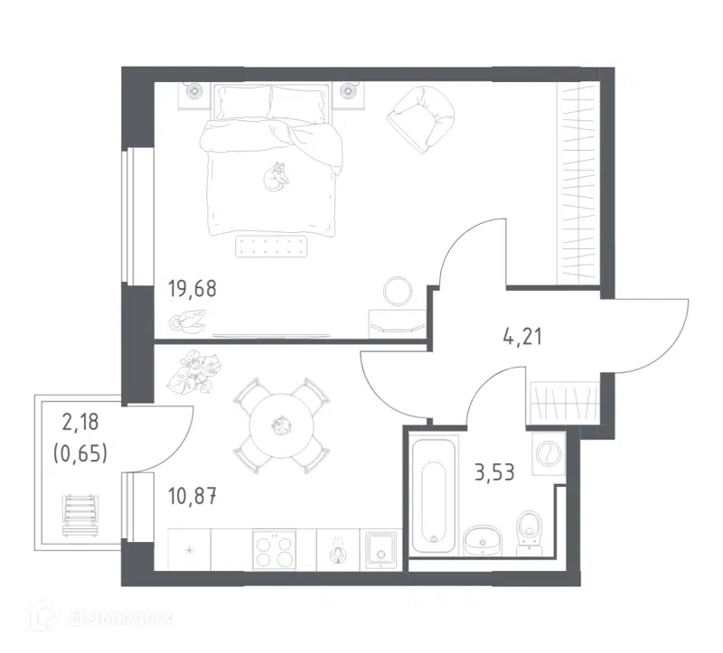 1-комнатная квартира 38.94 м² Большое Юрлово