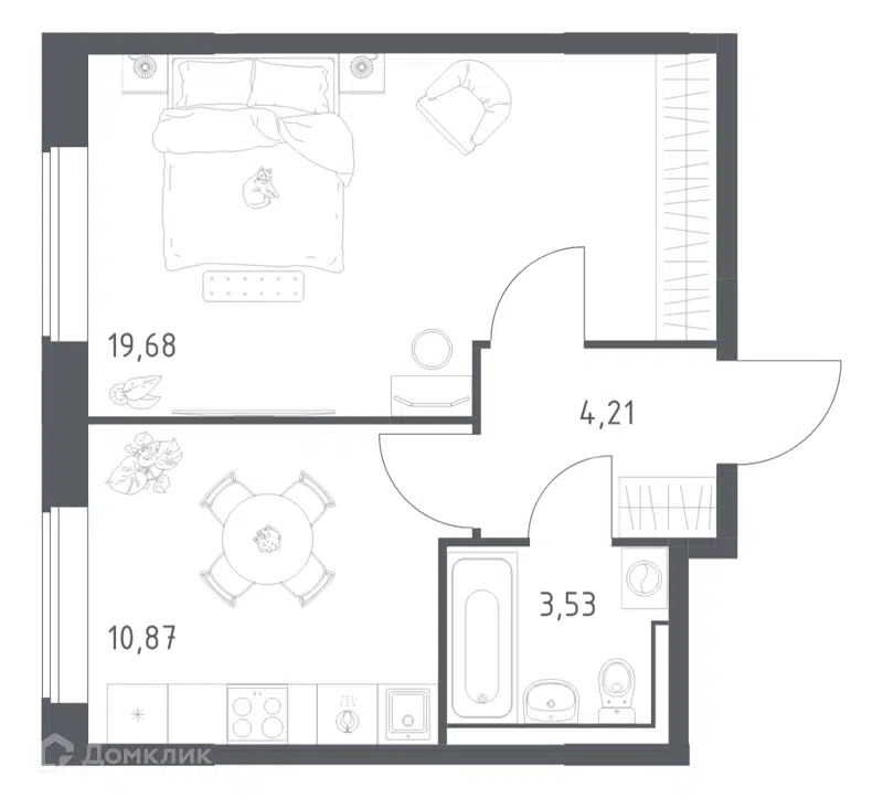 1-комнатная квартира 38.29 м² Большое Юрлово