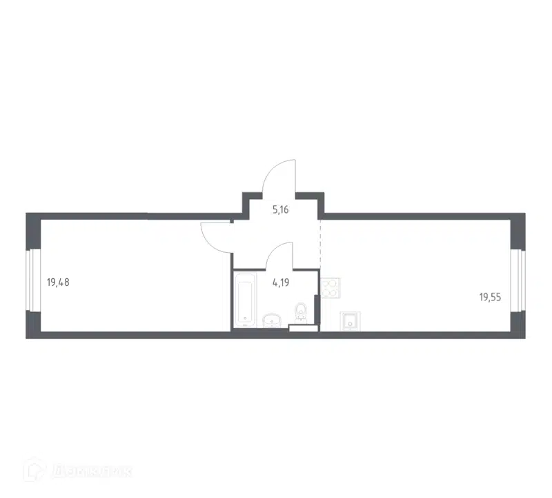 1-комнатная квартира 48.32 м² Большое Юрлово
