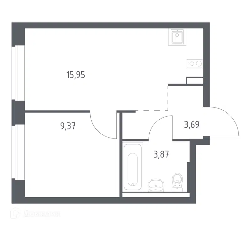 1-комнатная квартира 32.85 м² Большое Юрлово