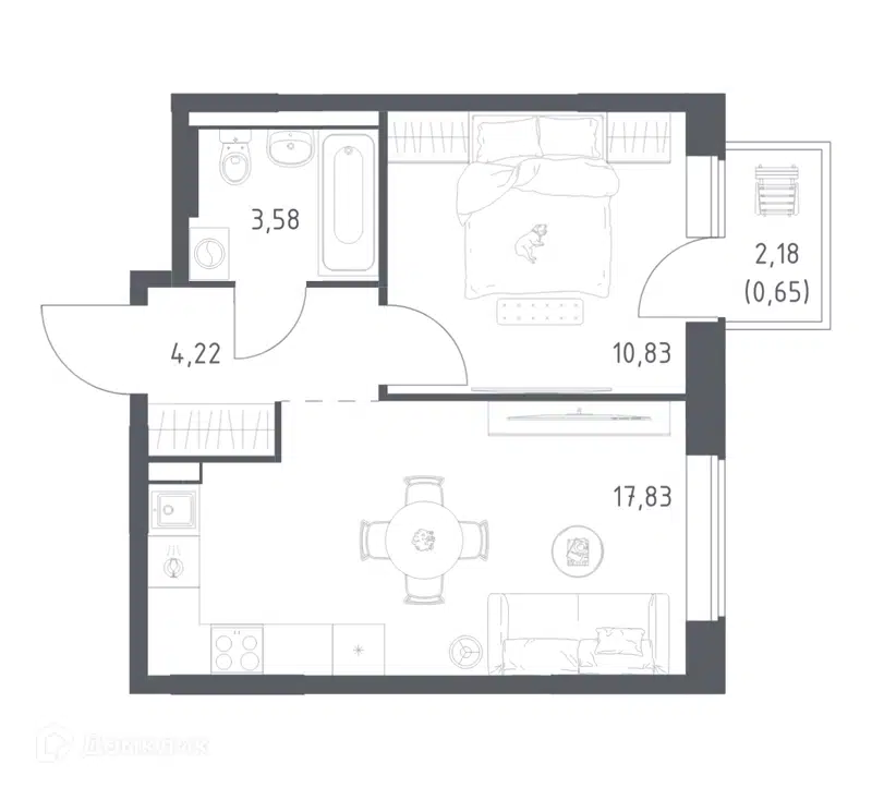 1-комнатная квартира 37.11 м² Большое Юрлово