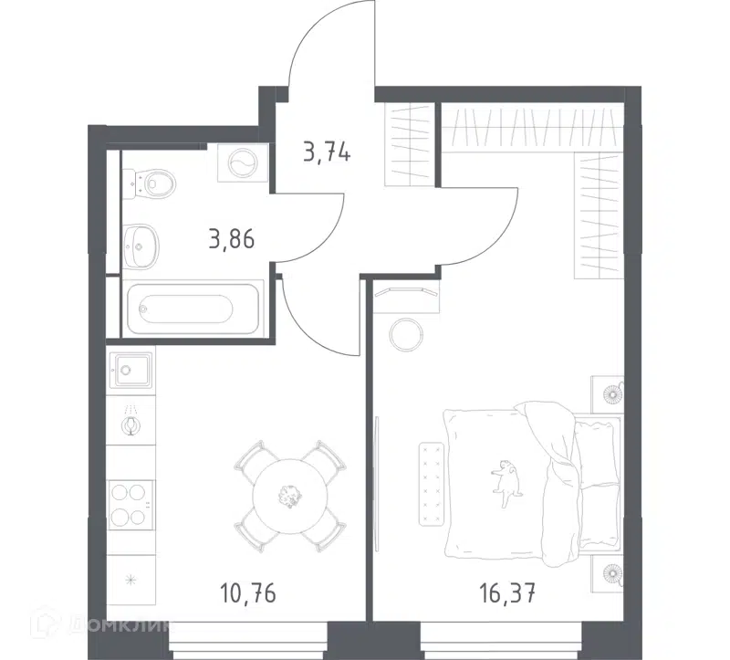 1-комнатная квартира 34.73 м² Большое Юрлово