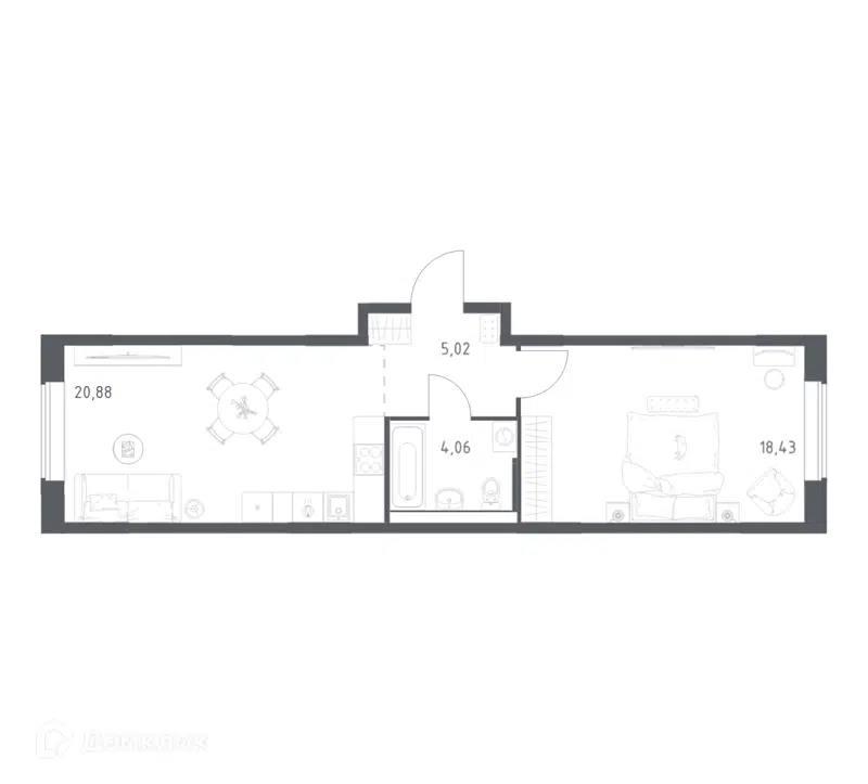 1-комнатная квартира 48.39 м² Большое Юрлово