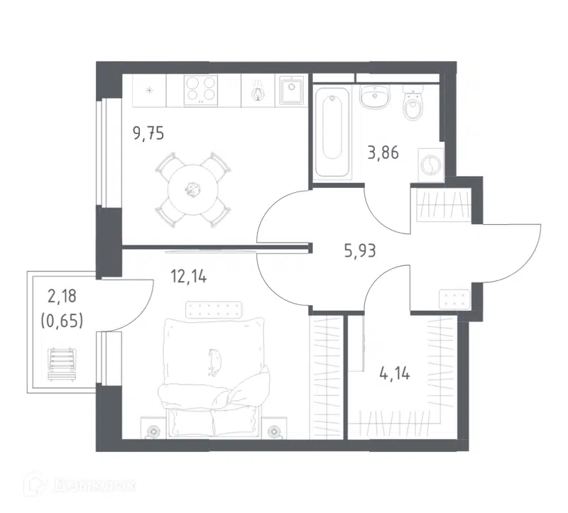 1-комнатная квартира 36.47 м² Большое Юрлово