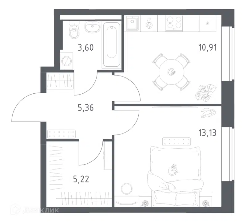 1-комнатная квартира 38.22 м² Большое Юрлово