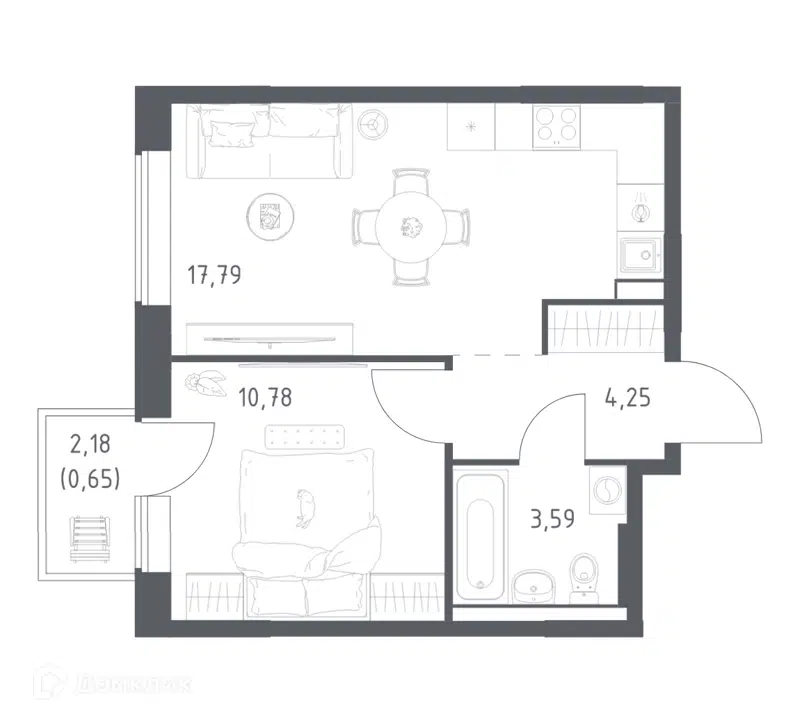 1-комнатная квартира 37.06 м² Большое Юрлово