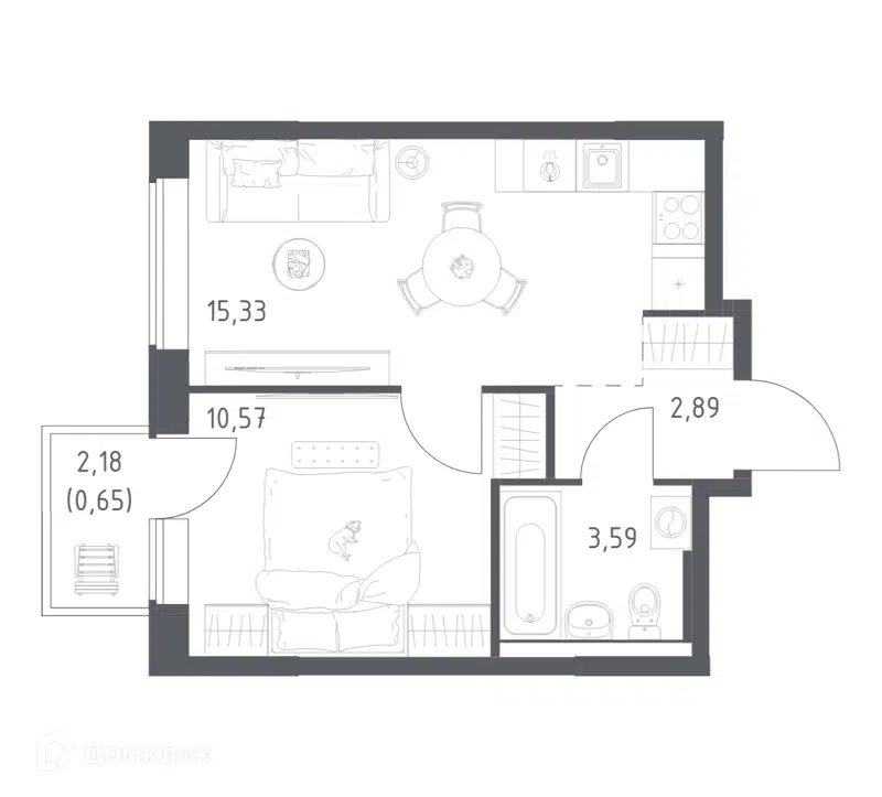 1-комнатная квартира 33.03 м² Большое Юрлово