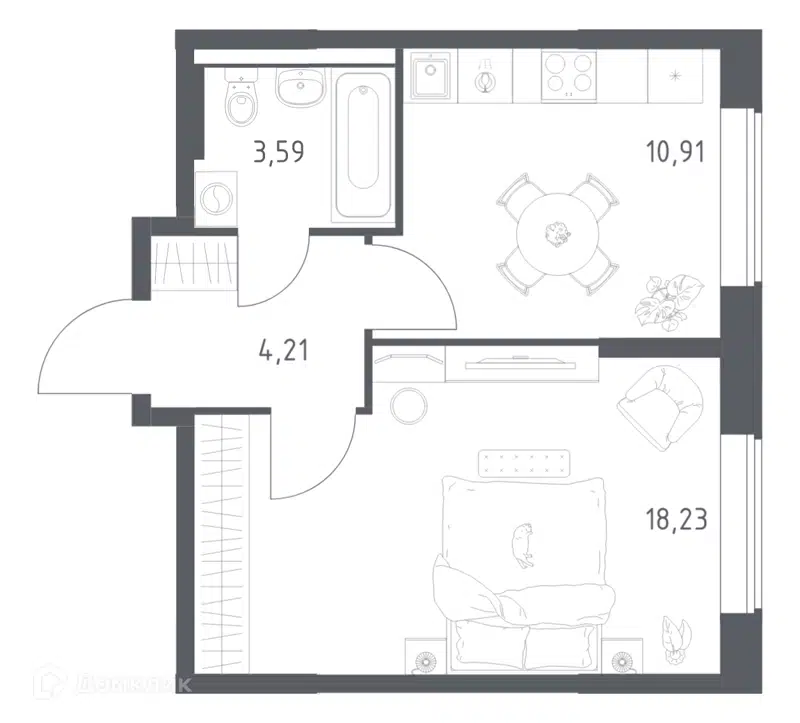 1-комнатная квартира 36.94 м² Большое Юрлово