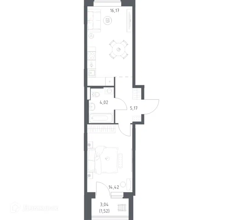 1-комнатная квартира 41.3 м² Большое Юрлово
