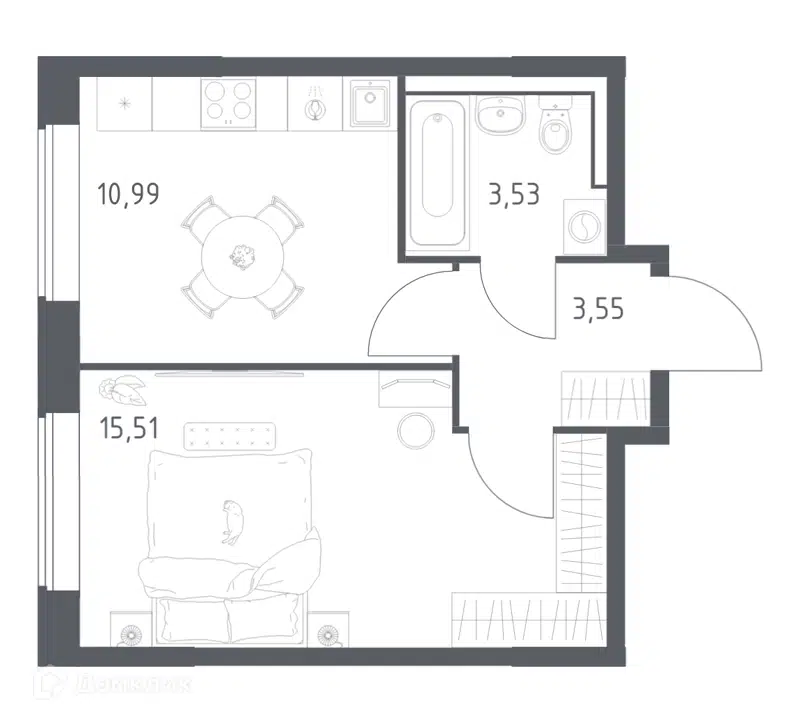 1-комнатная квартира 33.58 м² Большое Юрлово