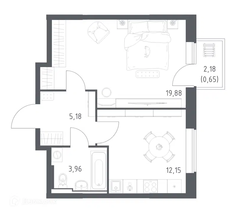 1-комнатная квартира 41.82 м² Большое Юрлово