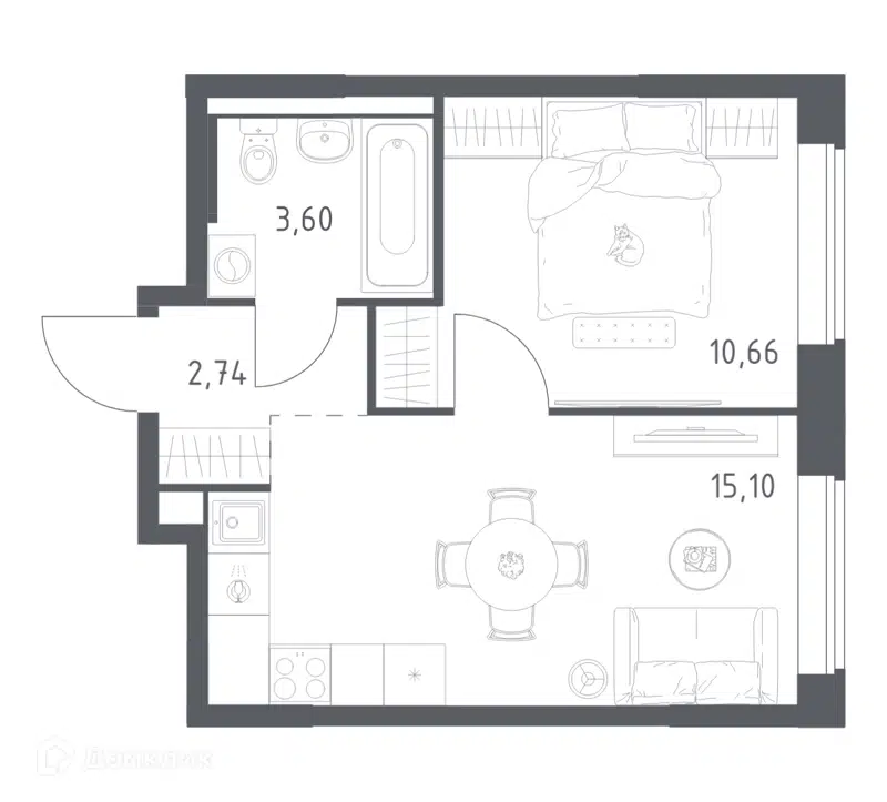 1-комнатная квартира 32.1 м² Большое Юрлово