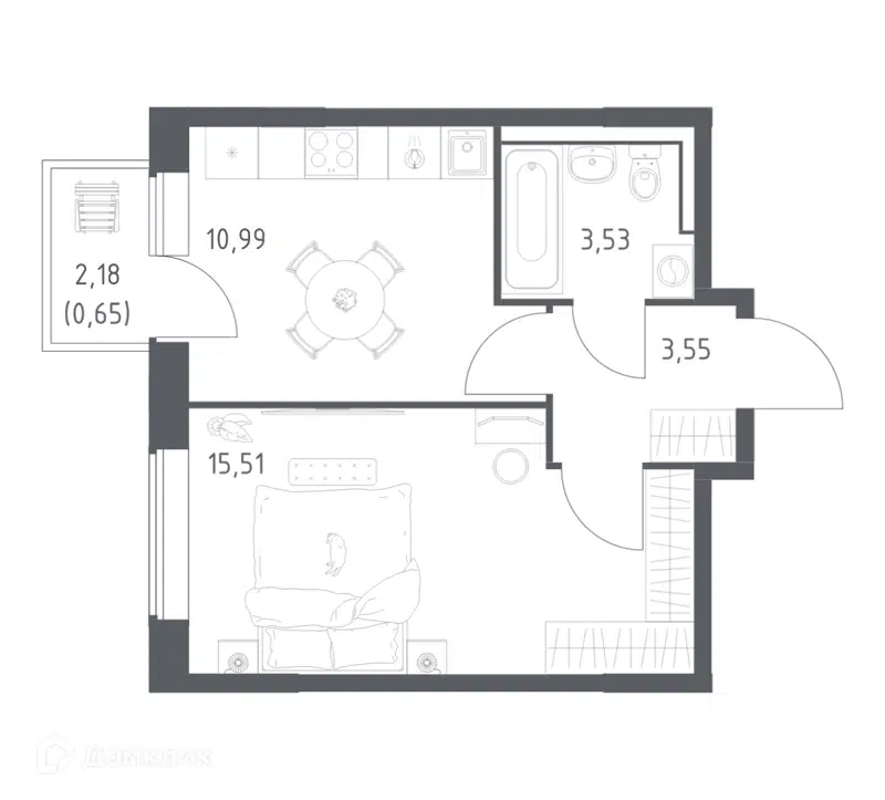 1-комнатная квартира 34.23 м² Большое Юрлово