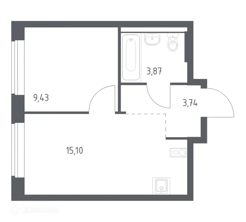 1-комнатная квартира 32.12 м² Большое Юрлово