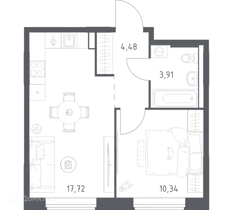 1-комнатная квартира 36.45 м² Большое Юрлово