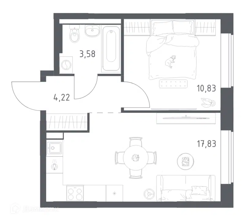 1-комнатная квартира 36.46 м² Большое Юрлово