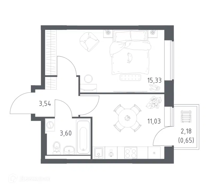 1-комнатная квартира 34.15 м² Большое Юрлово