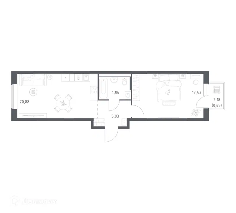 1-комнатная квартира 49.05 м² Большое Юрлово