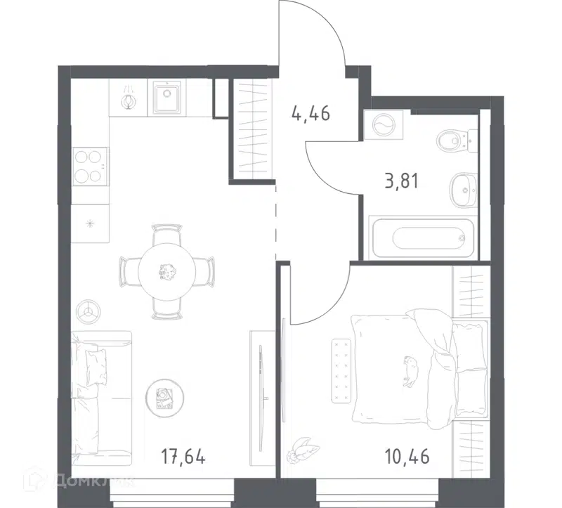 1-комнатная квартира 36.37 м² Большое Юрлово