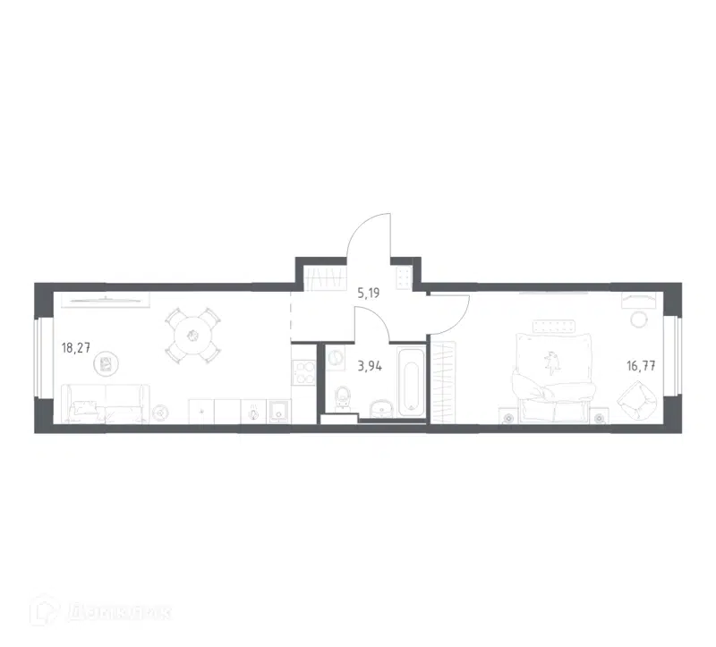 1-комнатная квартира 44.17 м² Большое Юрлово