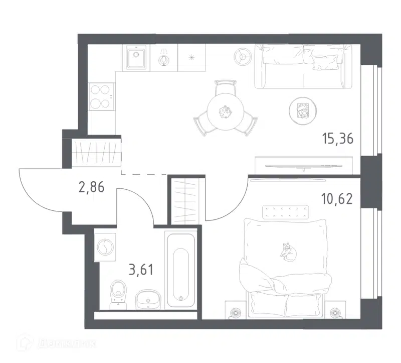 1-комнатная квартира 32.45 м² Большое Юрлово